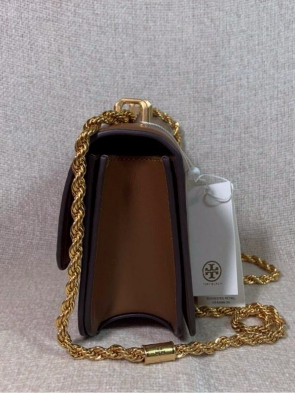 Tory Burch Eleanor Bag, Classic Tan Color & Stylish Gold Chain Strap - Picture 2 of 8